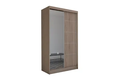 Produktbild von ALTDECOR Kleiderschrank mit Spiegel und Schiebetüren, kugelgelagerte Führungsschienen und Aluminium-Leisten 120 cm Sonoma