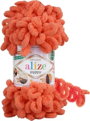 Produktbild von Alize Puffy PREMIUM Wolle Fingerstrick-Wolle, Schlaufenwolle, Chenille Garn, 100gr, 619 - Koralle