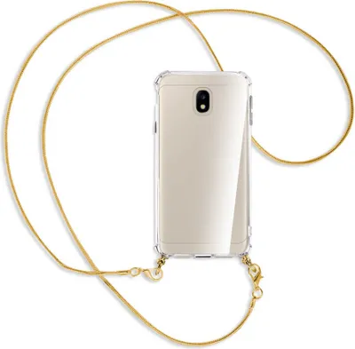 Produktbild von Handykette Backcover-Schutzhülle mit Band (Metall goldfarben) für Samsung Galaxy J3 2017 - goldfarbene Kette Snake