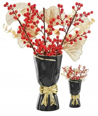 Zdjęcie produktu dla Wazon czarny złota kokarda ceramiczny rękodzieło dekoracja 24 cm duży