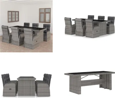 Produktbild von vidaXL 7 tlg. Garten Essgruppe mit Auflagen Poly Rattan Grau - Gartenmöbel-Set - Gartenmöbel-Sets - Gartentisch Und Stuhl - Gartentische Und Stühle