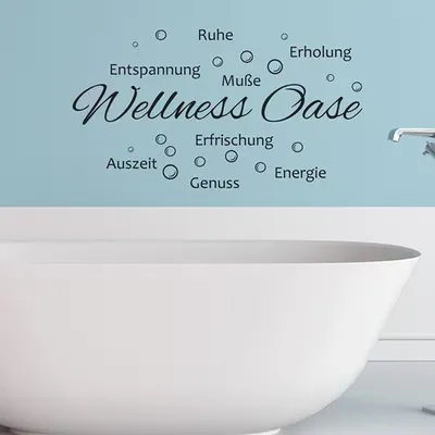 Produktbild von GKA Wandtattoo Wellness Oase Badezimmer Bad Wandaufkleber selbstklebend Ruhe Entspannung Auszeit Erholung 78 cm