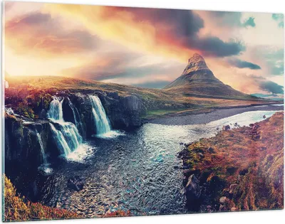 Produktbild von Bilder auf glas - Einteilig - Wasserfall Himmel Berg - 120x80cm - Glasbilder - Wandbilder - Bilder - zum Aufhängen bereit - Wanddekoration aus Glas - Glas Bilder - Wandbild auf Glas - GAA120x80-5111