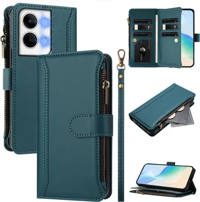 Image de Etui pour Oppo Reno9/Reno9 Pro, zippé, étui portefeuille en cuirPolyuréthaneavec pochettes pour cartes, support et dragonne, vert