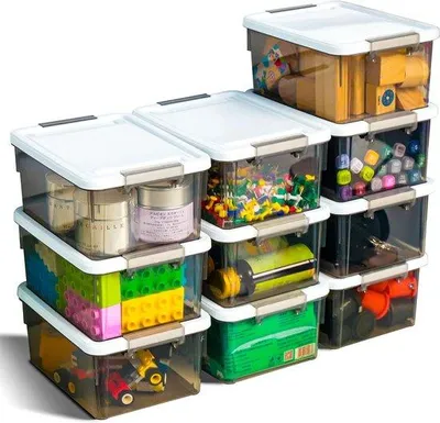 Produktbild von Famanu Aufbewahrungsboxen mit Deckel - Stapelbar, Transparent, Grau, 10 Stück
