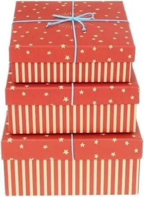 Immagine prodotto di Set di scatole a righe quadrate/stelle (3 pezzi) - Rosso
