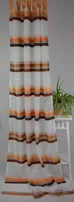 Produktbild von Schlaufenschal von Homing Fertigvorhang  Gardine Querstreifen halbtransparent 140 x 245 (B x H) cm Weiß/Braun/Terrakotta