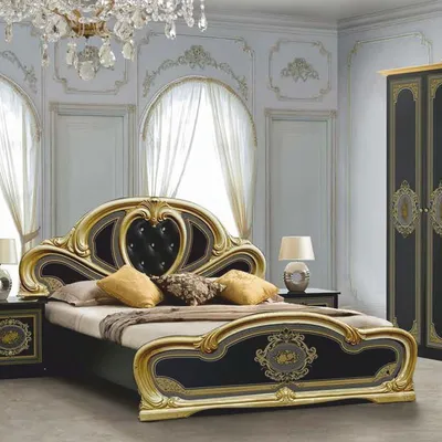 Produktbild von Casa Padrino Luxus Barock Doppelbett mit Glitzersteinen Schwarz / Grau / Gold - Schlafzimmer Möbel