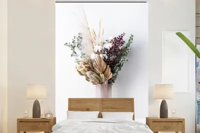 Produktbild von MuchoWow® Fototapete für Wohnzimmer oder Schlafzimmer Wandtapete Vinyl Motivtapete Blätter - Blumen - Stilleben - 145x220 cm - Wanddekoration