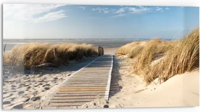 Produktbild von DEQORI Küchenrückwand Glas 80x40 cm 'Strandaufgang am Meer' Spritzschutz Bad Rückwand