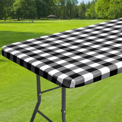Produktbild von Tischdecke Karo Abwischbar mit Elastischem Rand Schwarz-Weiß 190 x 80 cm Rechteckig