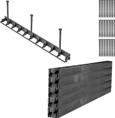 Image de Bordure de pelouse en plastique - Bande de bordure/bordure de parterre - Hauteur 5,8 cm - Longueur 10 m - Lot de 30 piquets - Noir