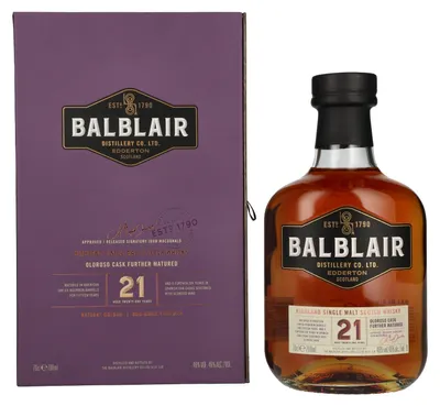 Produktbild von Balblair 21 Years Old Highland Oloroso Cask Single Malt 46% Vol. 0,7l in Geschenkbox