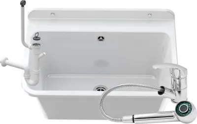 Zdjęcie produktu dla Granitan | Zlewozmywak DUŻY - 61x41 cm - Biały - Solidna konstrukcja, idealna do warsztatu i garażu