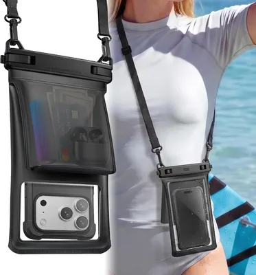Imagen del producto de Funda impermeable para teléfono móvil, con certificación IPX8, compatible con dispositivos de hasta 6,5 pulgadas, incluye correa para el brazo, ideal para nadar