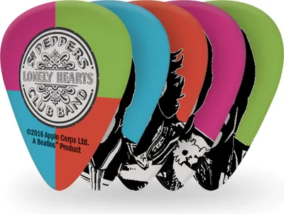 Immagine prodotto di Plettri per chitarra D'Addario, collezione Beatles, in omaggio al 50° anniversario di "Sgt. Pepper's", colore nero, set da 10