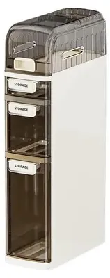 Image de Armoire de salle de bain étroite, 4 étagères - Étagère en plastique - Étanche - Étagère autoportante - Rangement pour toilettes et salle de bain - Blanc