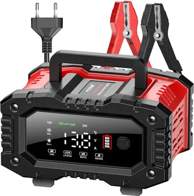 Produktbild von Auto Batterieladegerät - 12V/24V Smart Ladegerät - 20A/10A Hochleistung - Puls Reparaturfunktion - Für Auto Motorrad LKW - Blei-Säure AGM LiFePO4 - 12V 20A/24V 10A