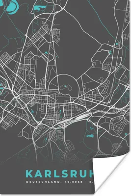 Produktbild von MuchoWow® Poster Deutschland - Blau - Karlsruhe - Stadtplan - Karte 40x60 cm - Plakate für die Wand - Poster Babyzimmer