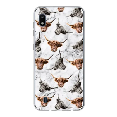 Produktbild von MuchoWow® Handyhülle Schutzhülle Hülle für Samsung Galaxy A10 Schottischer Highlander - Kuh - Marmor Silikon Softcase Handy Hülle - Schutzhülle