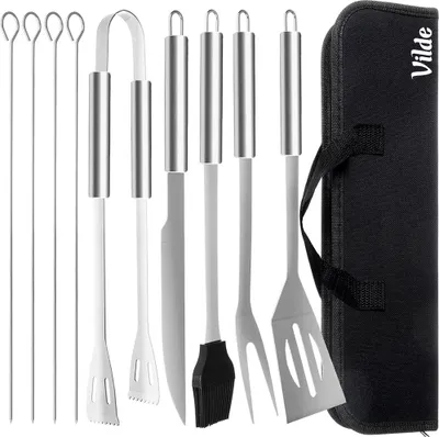 Image de 10x Ustensiles Set d'accessoires pour barbecue Set d'ustensiles en acier