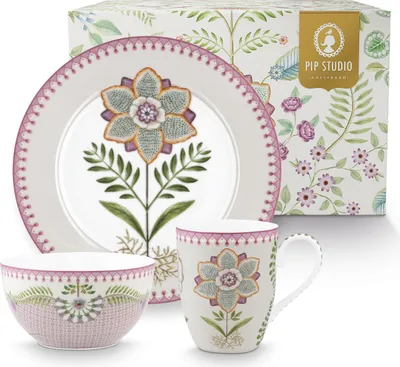 Image de Pip Studio Lily&Lotus Coloré Set petit déjeuner 3pcs Porcelaine