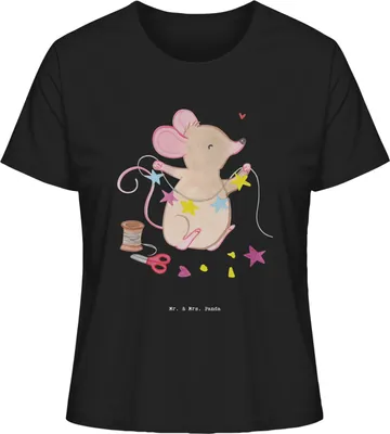 Produktbild von Mr. & Mrs. Panda Oberteil Damen Maus Basteln Größe S - Schwarz - Geschenk, Basic Shirt, Kreatives, Baumwoll T-Shirt, DIY