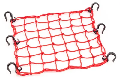 Obrázek produktu pro Cargo net PowerTye 50151, červená, rozměry 15" x 15", s 6 nastavitelnými háčky a pevným popruhem o rozměrech 2" x 2"