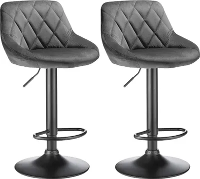 Image de lot de 2 tabourets de bar en velours Tabouret de bistrot pivotant réglable en hauteur Chaise de bar gris foncé