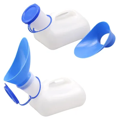 Produktbild von Urinflasche - 2 Stück - 1000 ml - Tragbares Urinal für Damen und Herren - Auslaufsicher mit Schraubverschluss - Für Auto, Camping, Reise und Notfälle