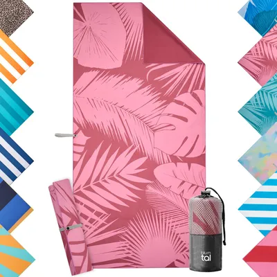 Zdjęcie produktu dla Ręcznik plażowy Blumtal z mikrofibry 90x180 cm - różowy motyw palmowy, ręcznik XXL szybkoschnący i odporny na piasek