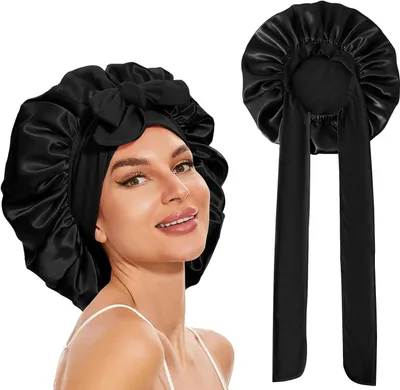 Imagen del producto de Gorro de seda ajustable, ideal para cabello largo y rizado, color , para el cuidado del cabello durante la noche
