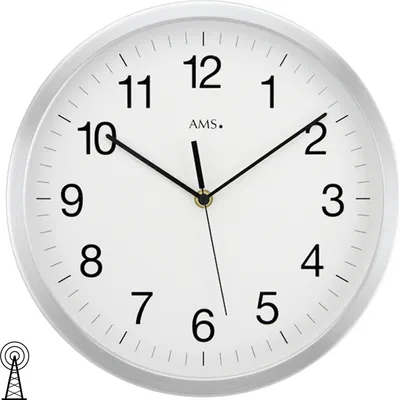 Produktbild von AMS 5525 Wanduhr Funk Funkwanduhr analog silbern rund groß