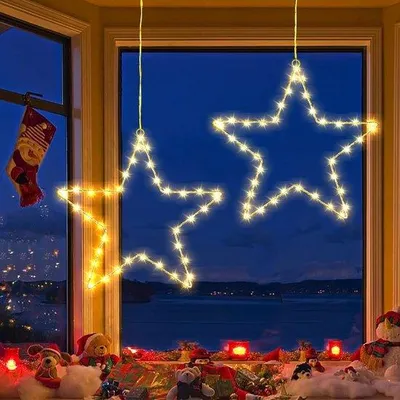 Productafbeelding van PhilzOps Kerstverlichting voor ramen, 2 stuks, 40 LED-sterren, binnen, batterij, raamverlichting, kerstster