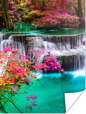 Produktbild von MuchoWow® Poster Wasserfall - Sonne - Bäume - Regenbogen - Natur 120x160 cm - Wandbilder