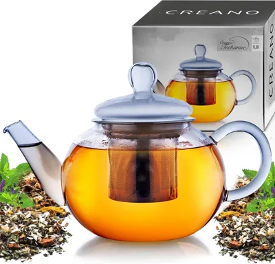 Produktbild von Creano Teekanne aus Glas 0,8l, 3-Teilige Glasteekanne mit Integriertem Edelstahl-Sieb und Glas-Deckel, Ideal zur Zubereitung von Losen Tees, tropffrei, All-in-One