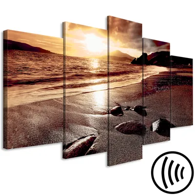 Zdjęcie produktu dla Obraz akustyczny plaża morze 200x100 cm obrazy pianka akustyczna wysokowydajny pochłaniacz dźwięku izolacja akustyczna płótno 5 szt fototapeta pokój akustyka izolacja akustyczna natura krajobraz brązowe złoto c-B-0492-b-o