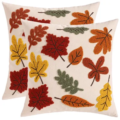 Kissenbezüge 45x45 cm, 2 Stück, besticktes Ahornblatt
