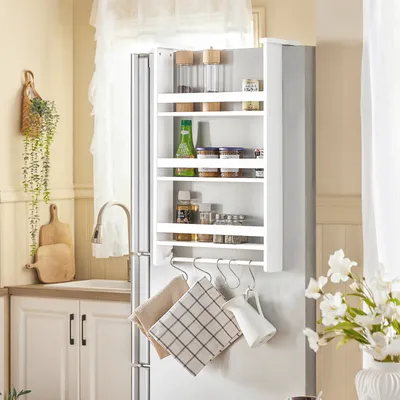 Produktbild von SoBuy® FRG150-W Hängeregal für Kühlschrank mit 5 Haken Türregal Küchenregal Gewürzregale mit 3 Ablagen, BHT ca.: 44,5x73,5x20cm