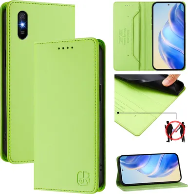 Produktbild von Lederhülle für Xiaomi Redmi 9A Hülle Flip Brieftasche Kartenfächern Ständer Schutzhülle Grün