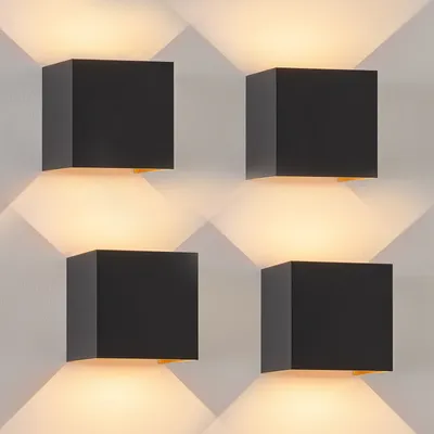 Produktbild von ZMH LED Wandleuchte Außen 4ER 5W Schwarz Gold Wandlampe Warmweiß Up Down Außenleuchte IP65 Wasserdicht Außenlampe Treppenhaus Hauswand Flur