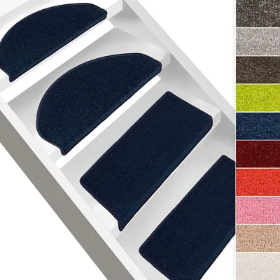 Produktbild von Stufenmatte Dynasty Velours Blau Halbrund 23,5 x 65 cm