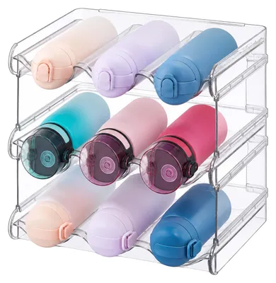 Produktbild von Relaxdays Flaschenhalter Set, stapelbar, 9 Flaschen, 3 Etagen, HBT: 26x28x20 cm, Kühlschrank Organizer, transparent