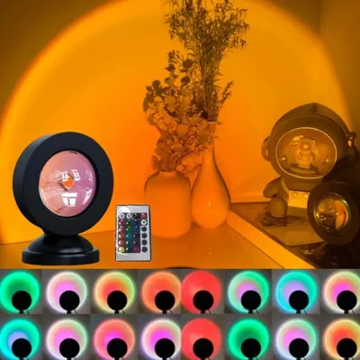 Produktbild von Sunset Lamp,Sonnenuntergang Lampe mitUSB,Nachtlicht Rainbow Light 16 Farben Zwei Fernbedienungen 16Dynamische Modi 180°Drehung Sunset Projektionslampe