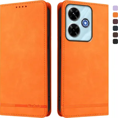 Produktbild von Hülle für Xiaomi Redmi 13 4G, Retro Kunstleder Ständer Klapphülle mit Kartenfächer und Magnetische Orange
