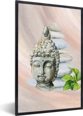 Produktbild von MuchoWow® MuchoWow® Gerahmtes Poster Buddha - Kopf - Steine 40x60 cm - Poster mit zchwarzem Bilderrahmen - Papierdruck - Wandbilder