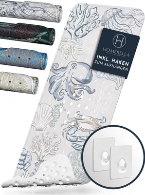 Produktbild von Homerella® Badewannenmatte rutschfest 100x40cm - 100% BPA frei mit 2 Aufhängehaken  - Antirutschmatte Badewanne hautsensitiv - Badematte waschbar