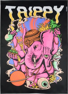 Produktbild von PSYWORK Schwarzlicht Stoffposter Neon "Trippy Ganesha", 50x70cm