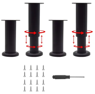 Produktbild von 4 schwarze, verstellbare Möbelbeine, 12-18 cm, für Möbel