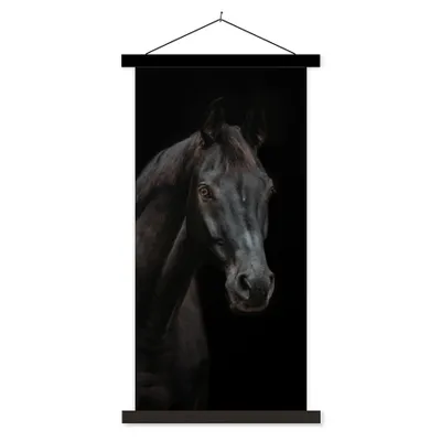 Produktbild von MuchoWow® Textilposter Pferd - Nutztier - Schwarz 60x120 cm mit schwarzem Rahmen - Magnete